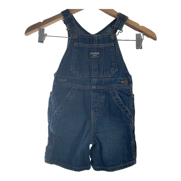 Oshkosh B’Gosh Vestbak Toddler Size 3T Blue Denim Overall Shorts Adj Strip - Picture 4 of 15